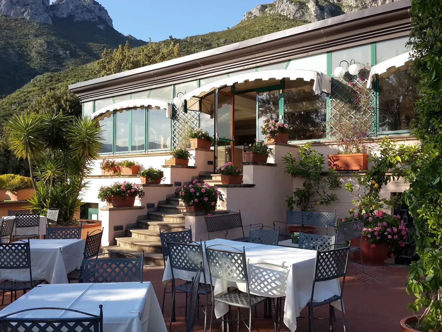 Outdoor dining at Il Faro di Capo d'Orso - Andrea Aprea on the Amalfi Coast.