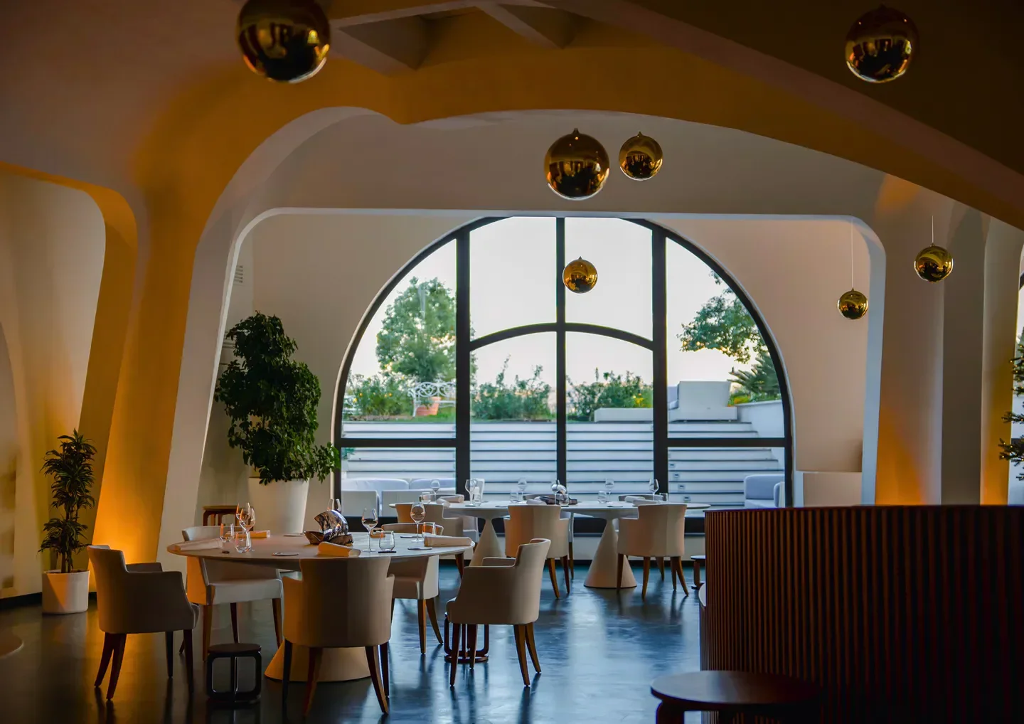 Interior of Volta del Fuenti restaurant on the Amalfi Coast with elegant decor and design.